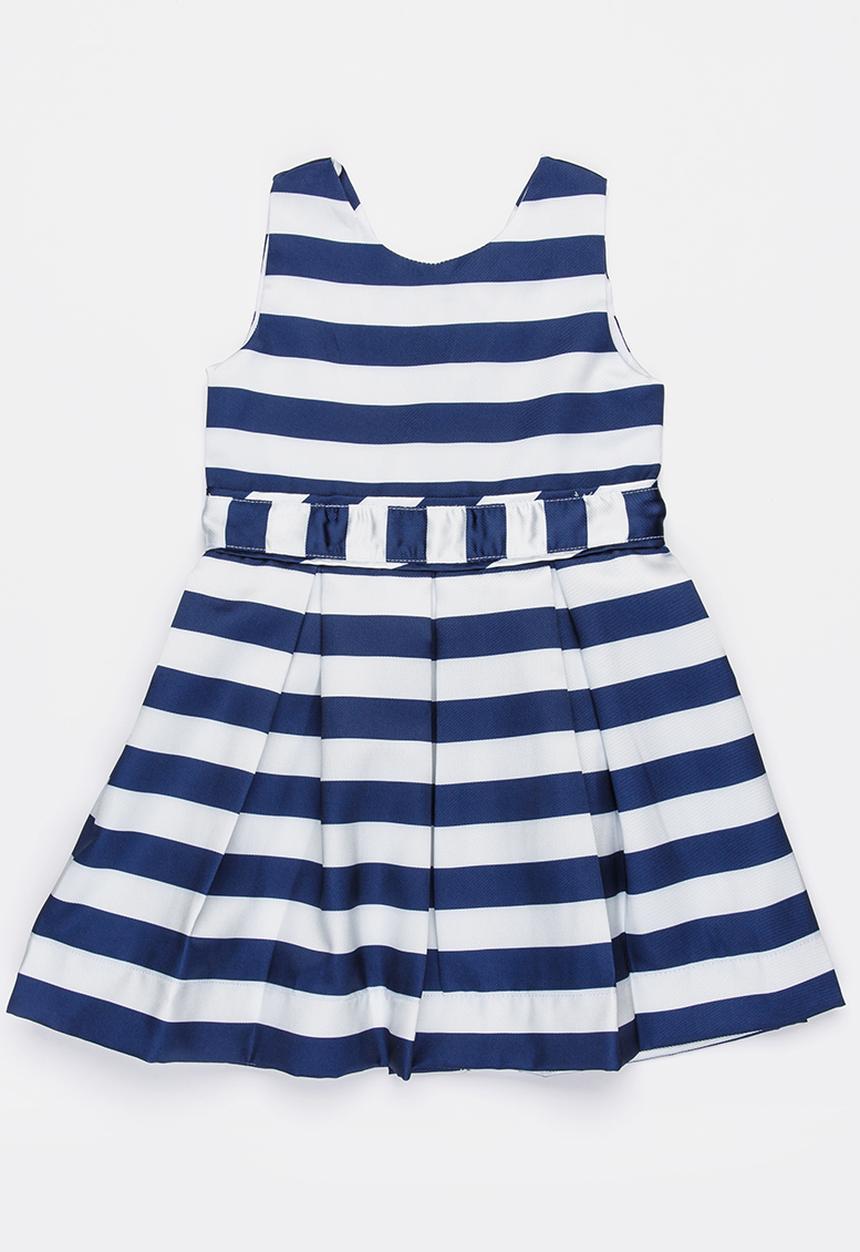 MINOTI - French Stripe Dress with 3D Applique Flowers Navy & White