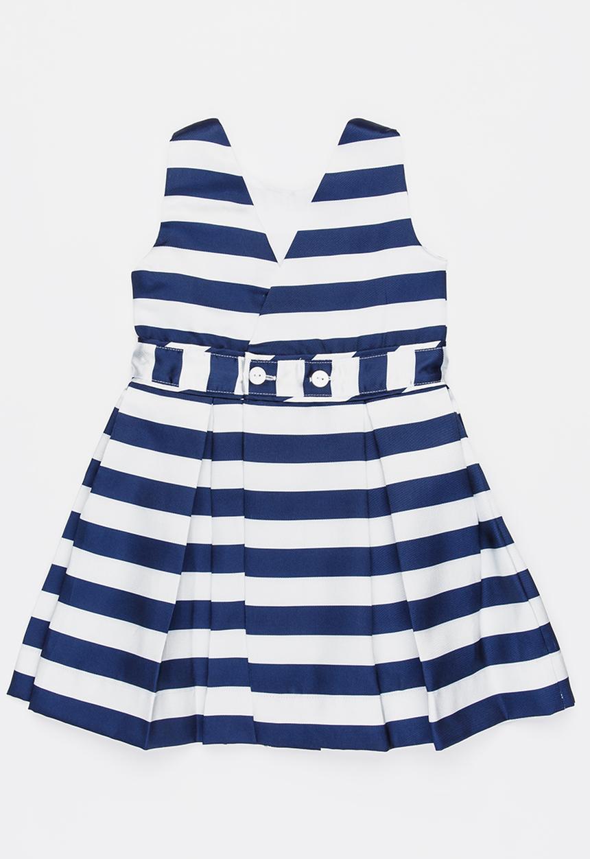 MINOTI - French Stripe Dress with 3D Applique Flowers Navy & White