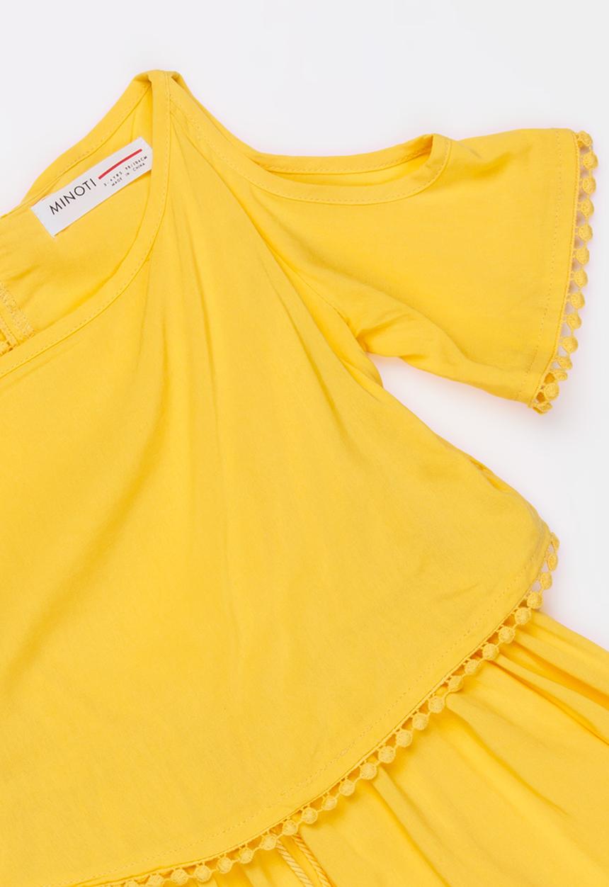 MINOTI - Jungle Cold Shoulder Pom-Pom Dress Yellow