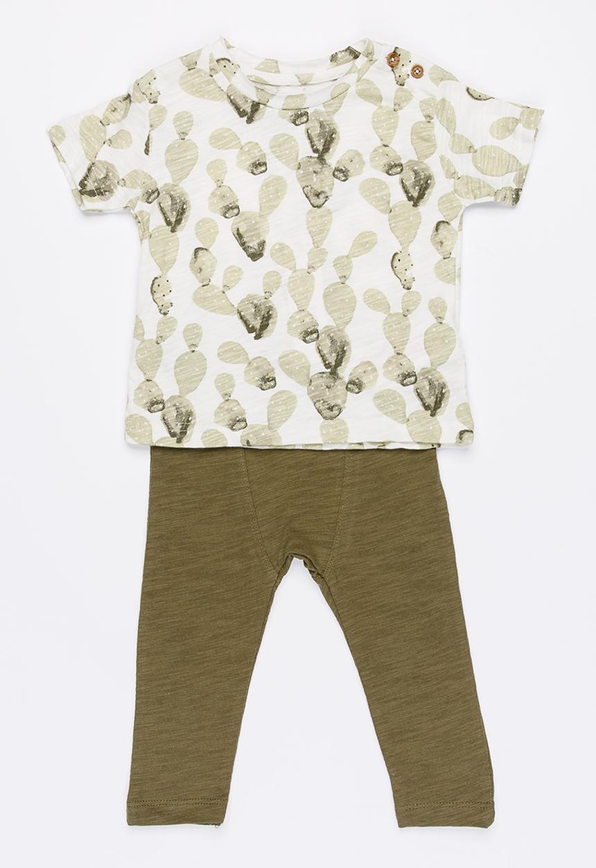 MINOTI - Cactus 2 piece AOP tee & slub Jersey pant - multi-colour