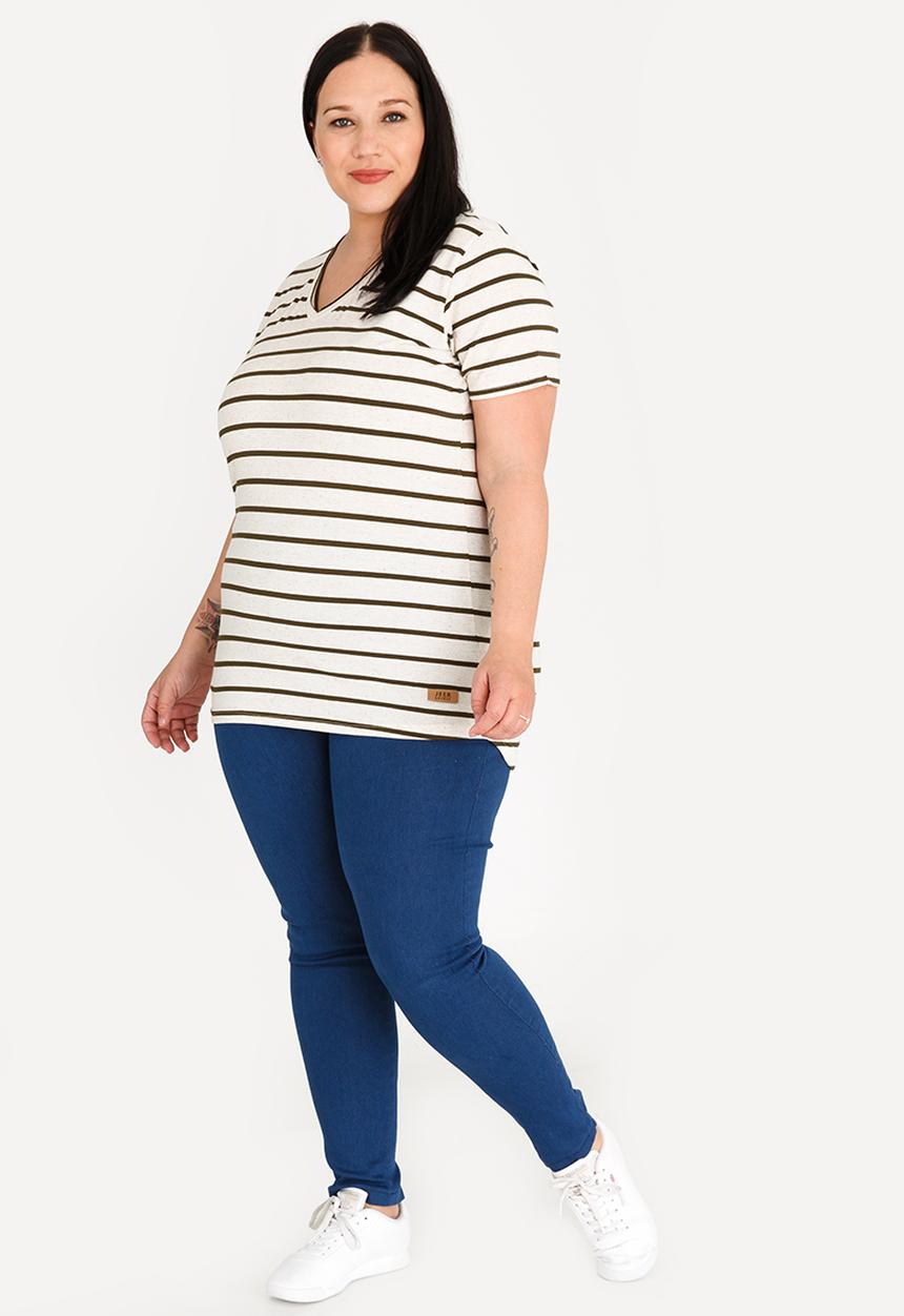 JEEP - Striped V-neck Tee Stone