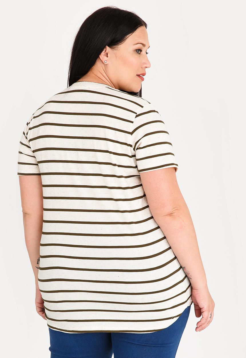 JEEP - Striped V-neck Tee Stone
