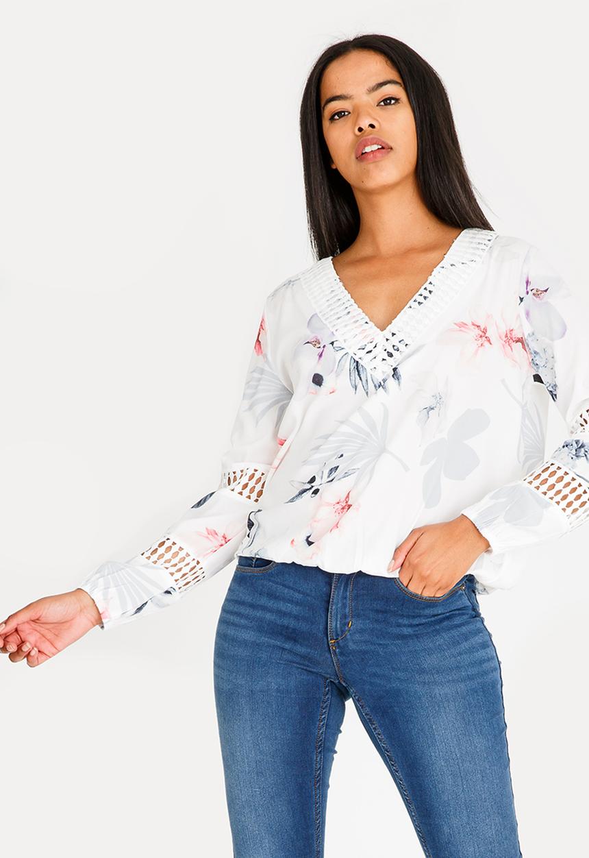 Revenge - V-neck Floral Top White