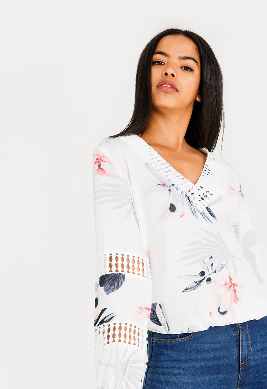 Revenge - V-neck Floral Top White