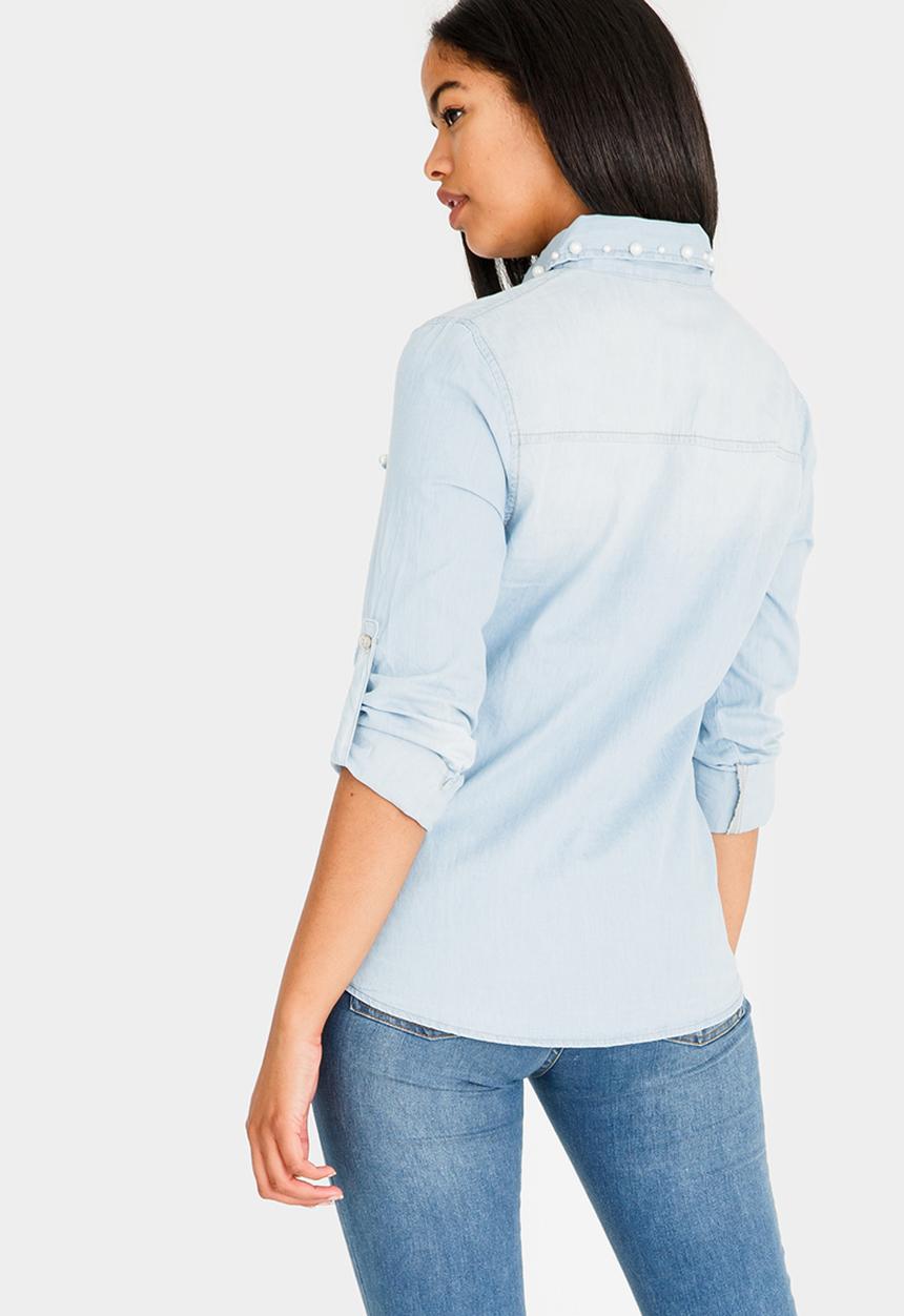Revenge - Pearl Pocket & Collar Denim Shirt Blue