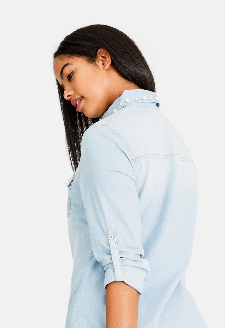 Revenge - Pearl Pocket & Collar Denim Shirt Blue