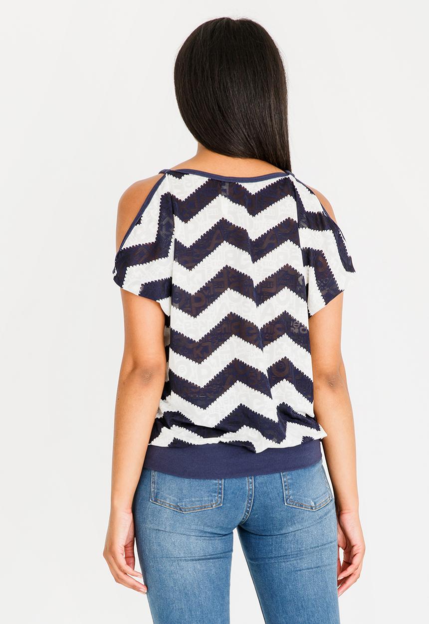 Revenge - Zig-zag Batwing Top Navy & White