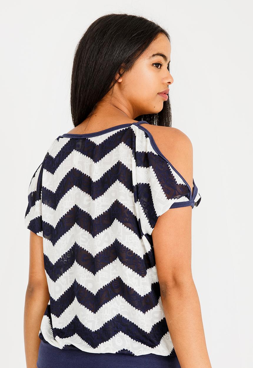 Revenge - Zig-zag Batwing Top Navy & White