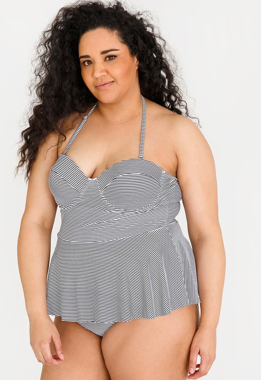 Lithe - Babydoll tankini top - black & white