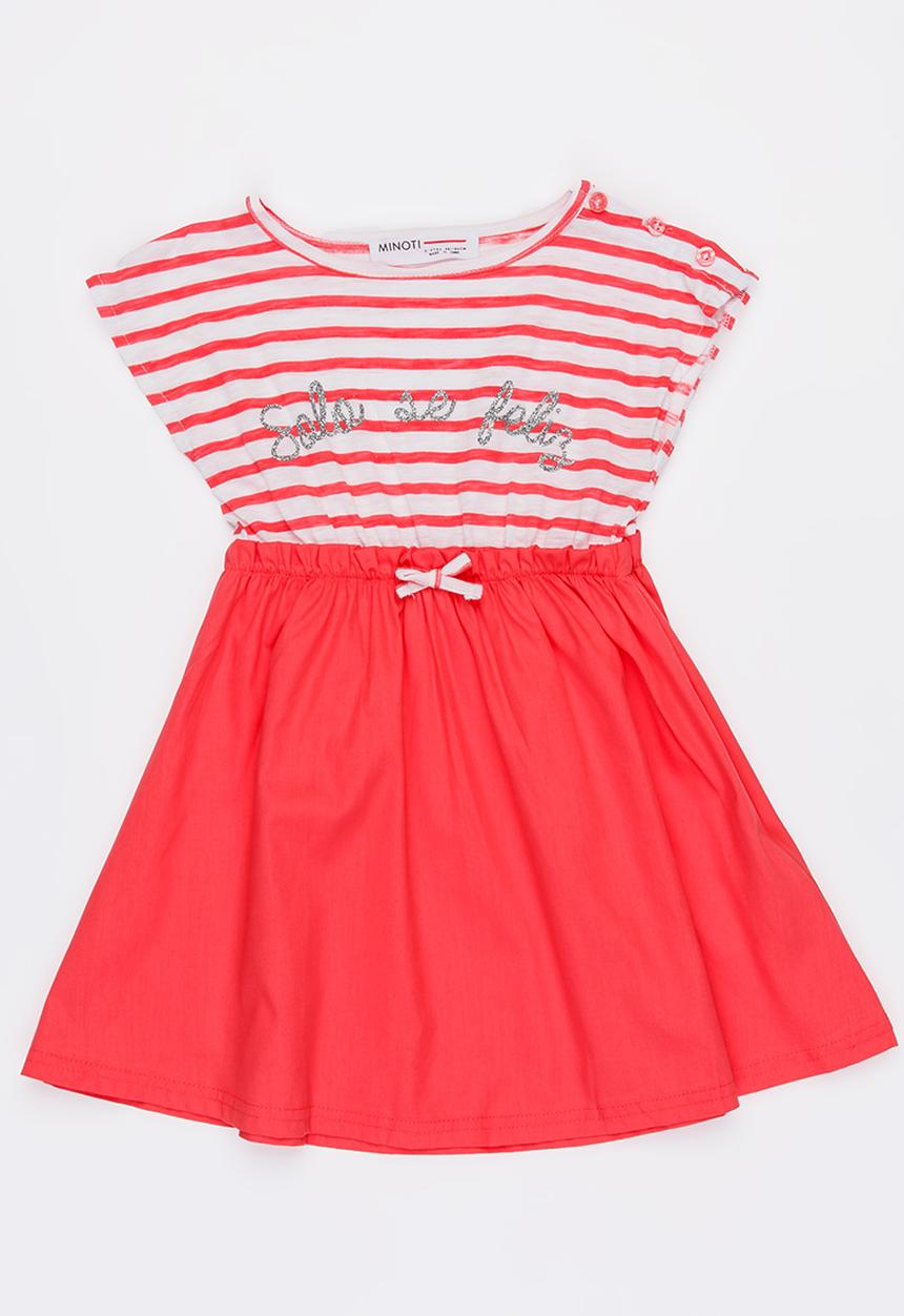 MINOTI - Mexico slub stripe tutu dress - coral & white 
