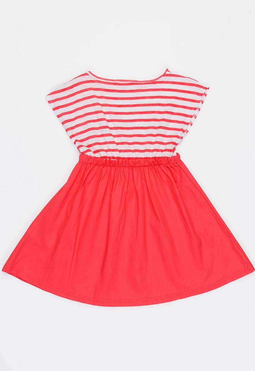 MINOTI - Mexico slub stripe tutu dress - coral & white 