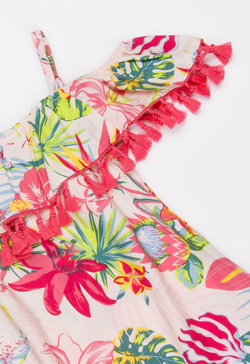 MINOTI - Jungle AOP Dress with Tassle detail Multi-colour