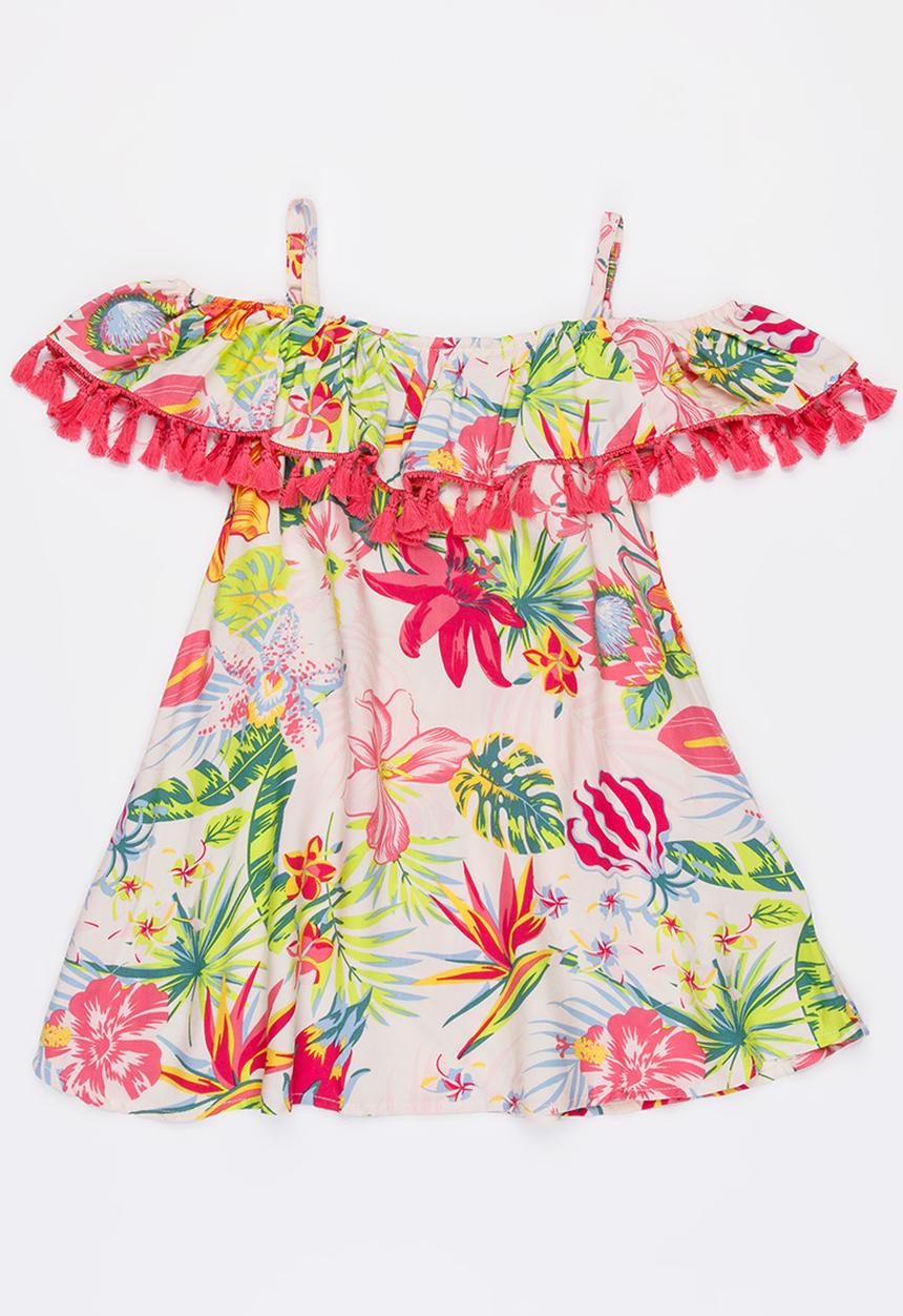 MINOTI - Jungle AOP Dress with Tassle detail Multi-colour