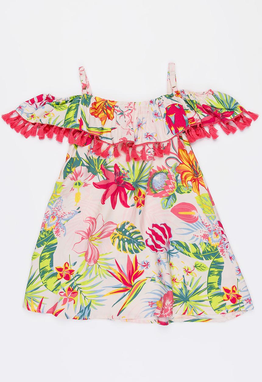 MINOTI - Jungle AOP Dress with Tassle detail Multi-colour
