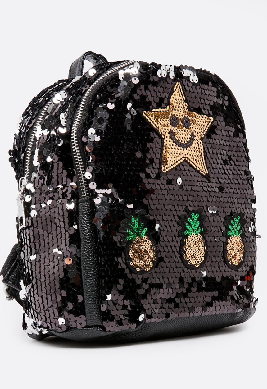 Pop Candy - Sequin star and pineapple backpack - black