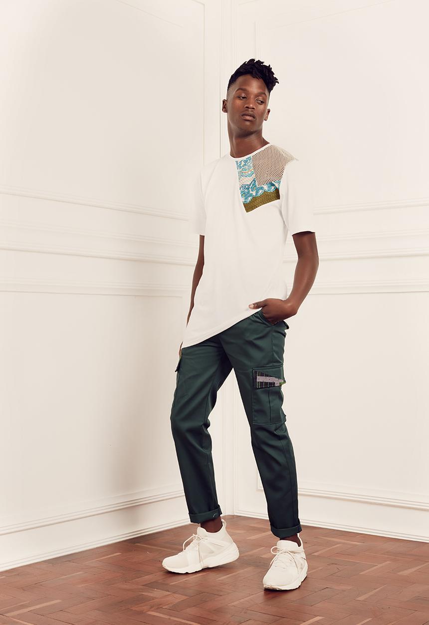Fundudzi by Craig Jacobs - Asym Paneled Printed T-Shirt White