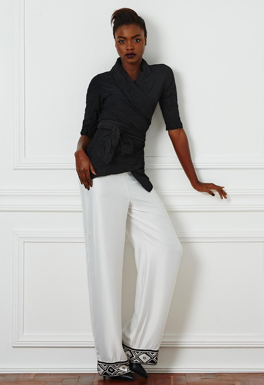 HABITS - Crushed Effect Wrap Shirt Black