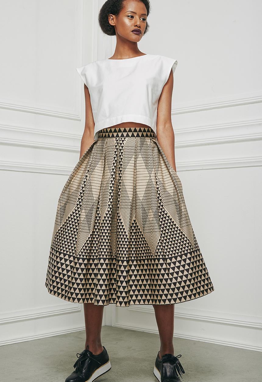 Chulaap - Diamond Print 50s Skirt Stone