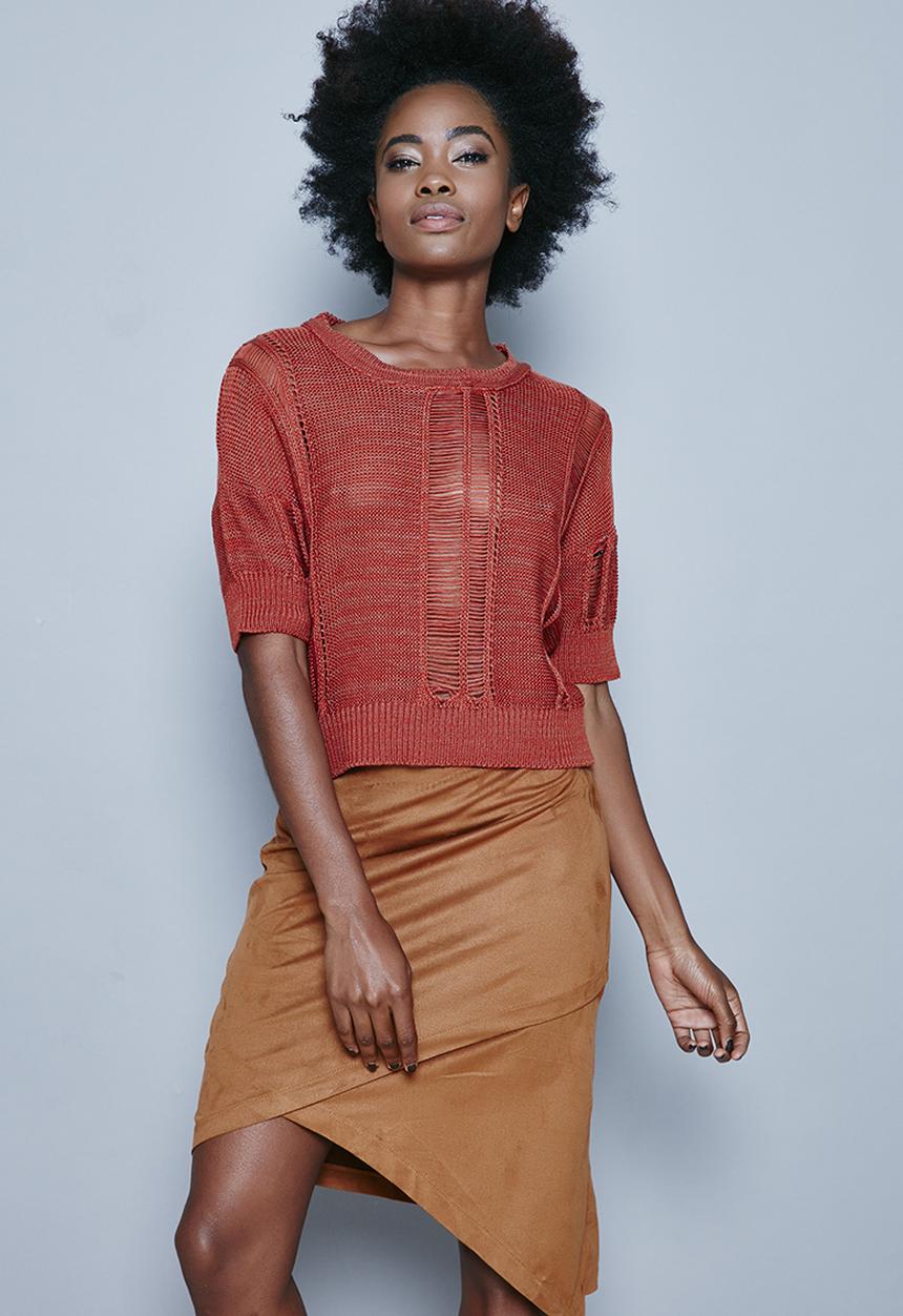 c(inch) - Cross-over Suedette Midi Skirt Camel/Tan