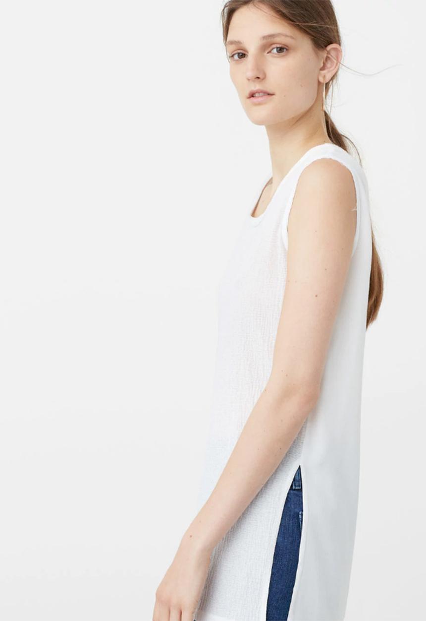 MANGO - Side Slit Sleeveless Top White