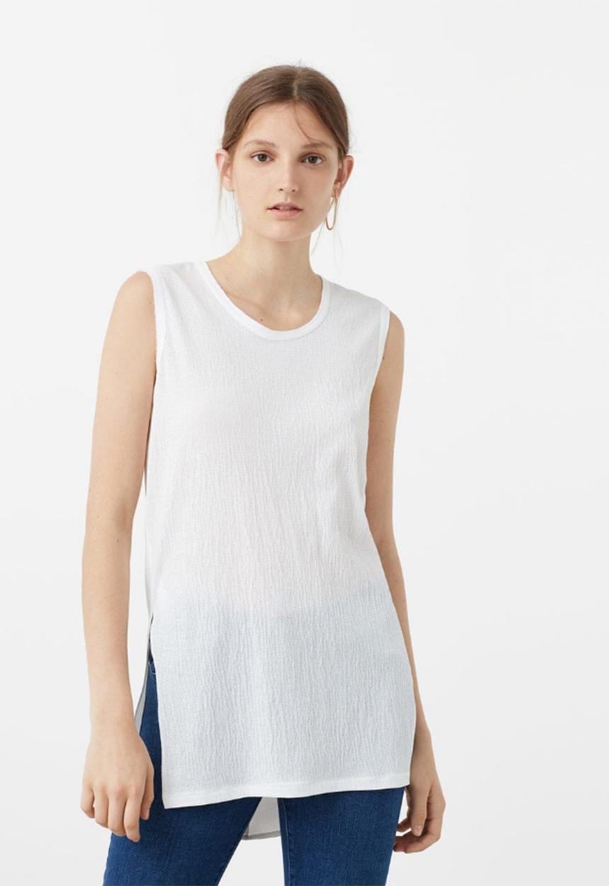 MANGO - Side Slit Sleeveless Top White