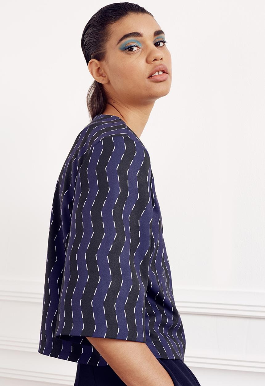 Rich Mnisi - Zig-zag Printed Boxy Tee Navy