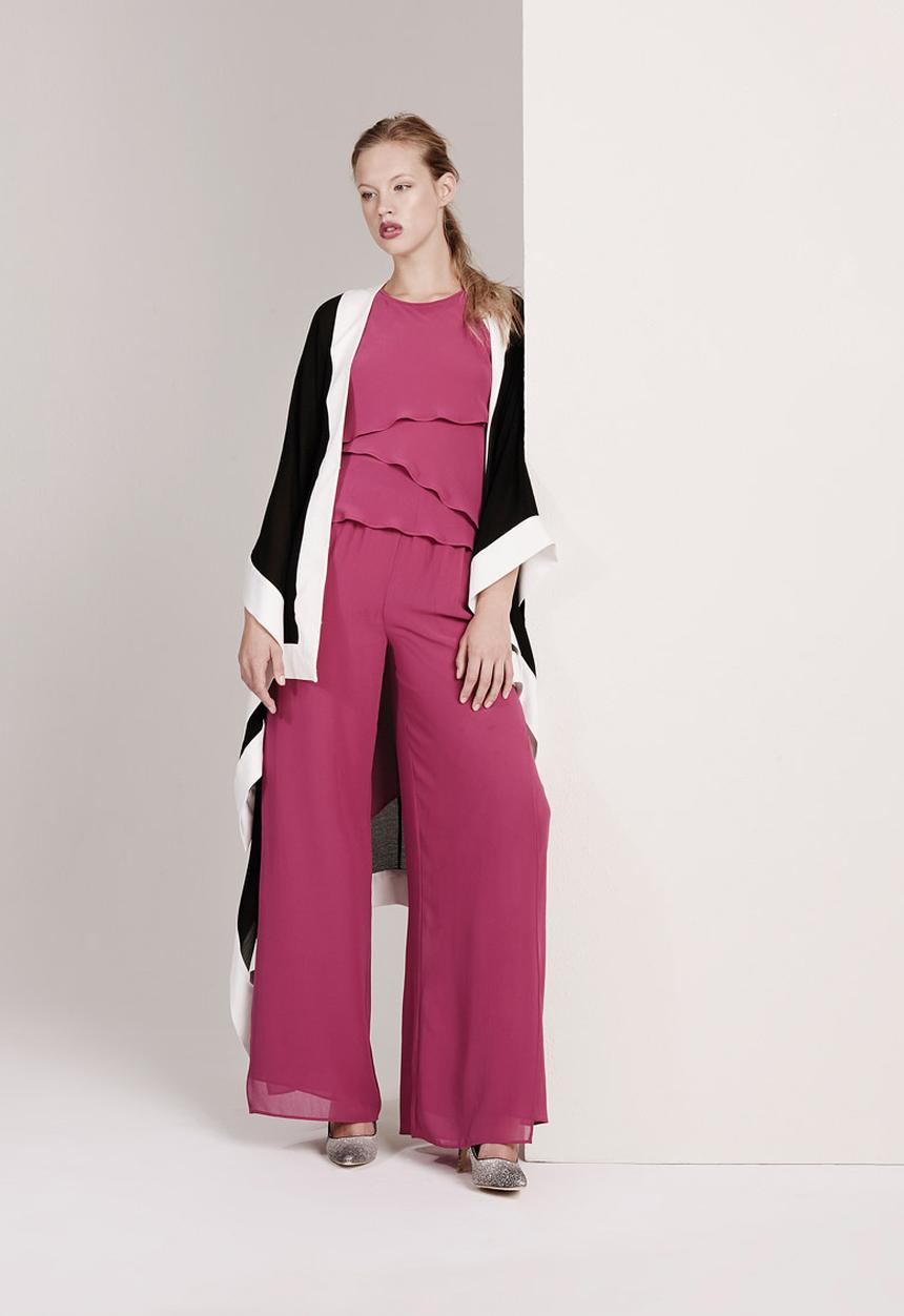 Gavin Rajah - Kimono with Contrast Satin Band Black/White Black and White