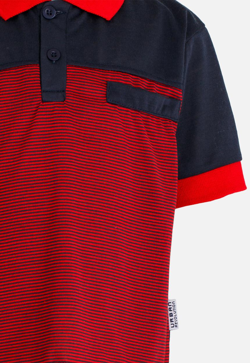Twin Clothing - Printed Stripe Golfer T-shirt Red