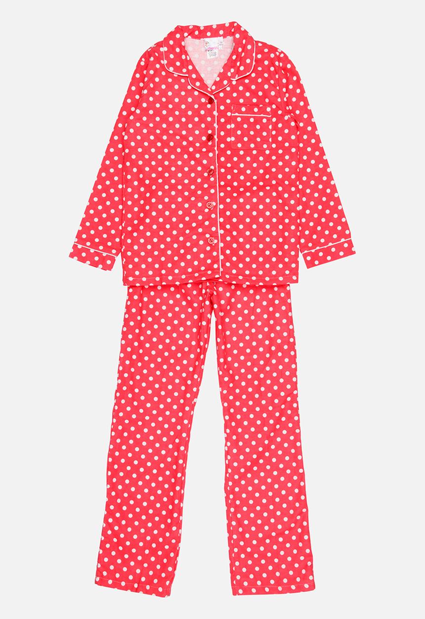 Twin Clothing - Printed Flannel Pj Set Coral
