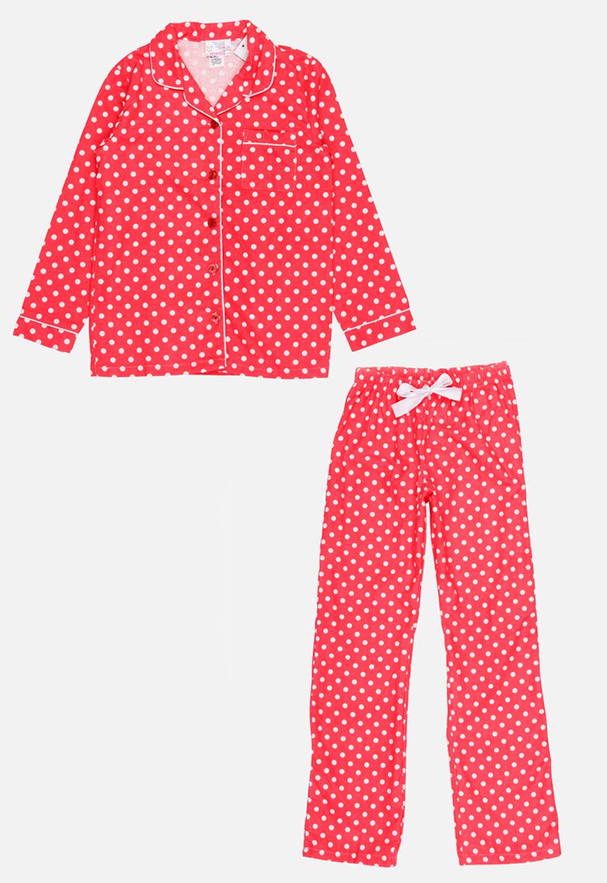 Twin Clothing - Printed Flannel Pj Set Coral