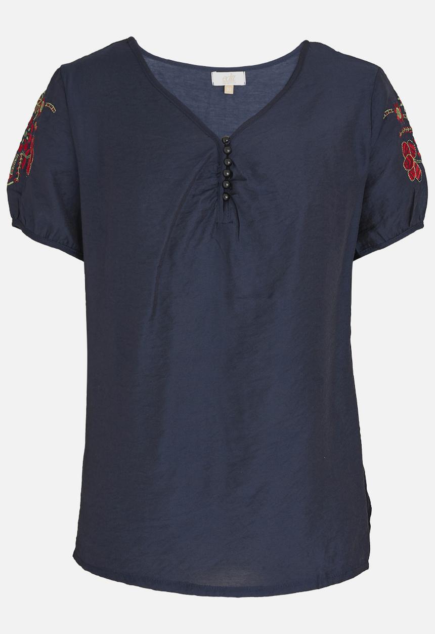 edit - V-neck Embroidered Detail Blouse Navy