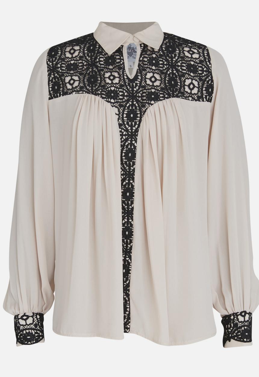 Sober - Egba Lace Contrast Blouse Off White