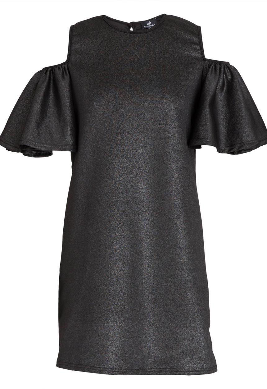STYLE REPUBLIC - Volume Sleeve Cold Shoulder Dress Black