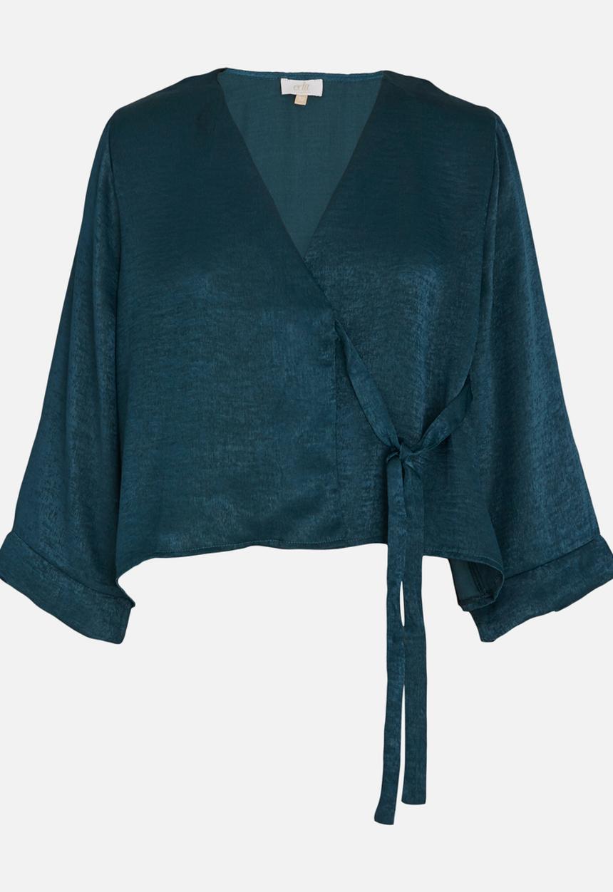 edit - Wrap Over Blouse with Kimono Sleeve Dark Green