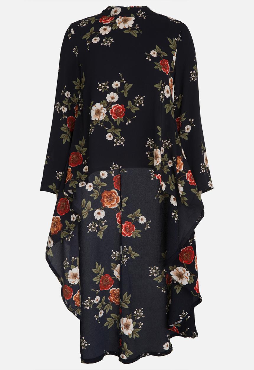 Revenge - Floral Print High-low Top Navy