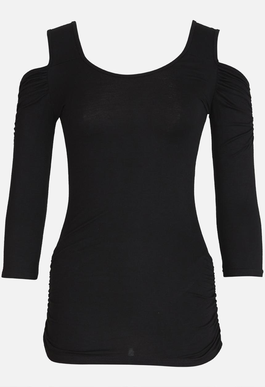 edit - 3/4 Sleeve Cold Shoulder Top Black