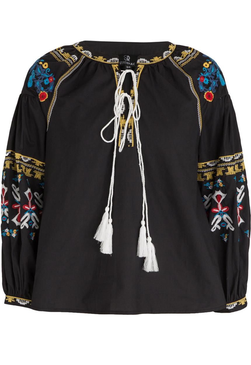 STYLE REPUBLIC - Embroidered Sleeve Blouse Black