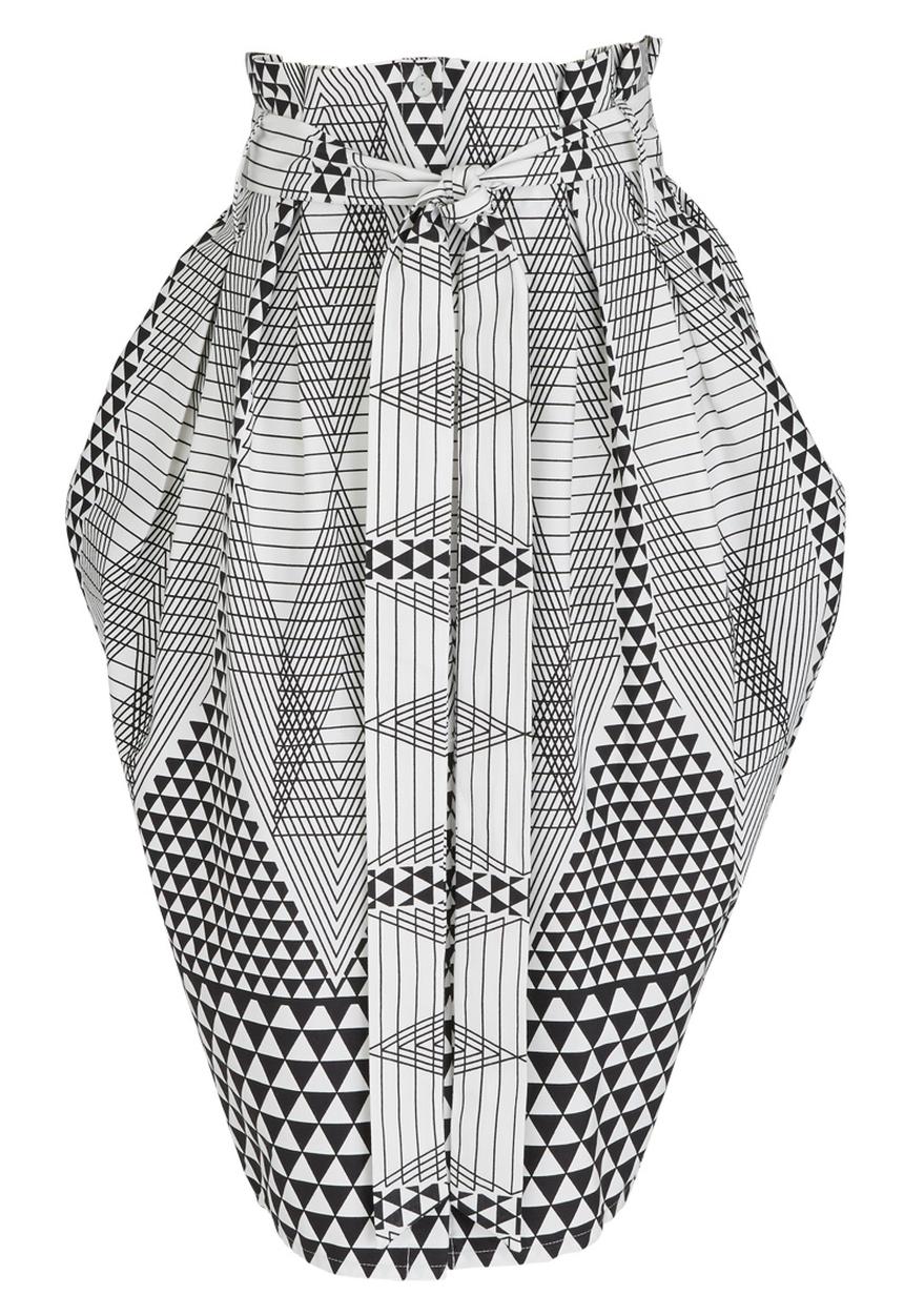 Chulaap - Diamond Print Paperbag Waist Skirt Black and White