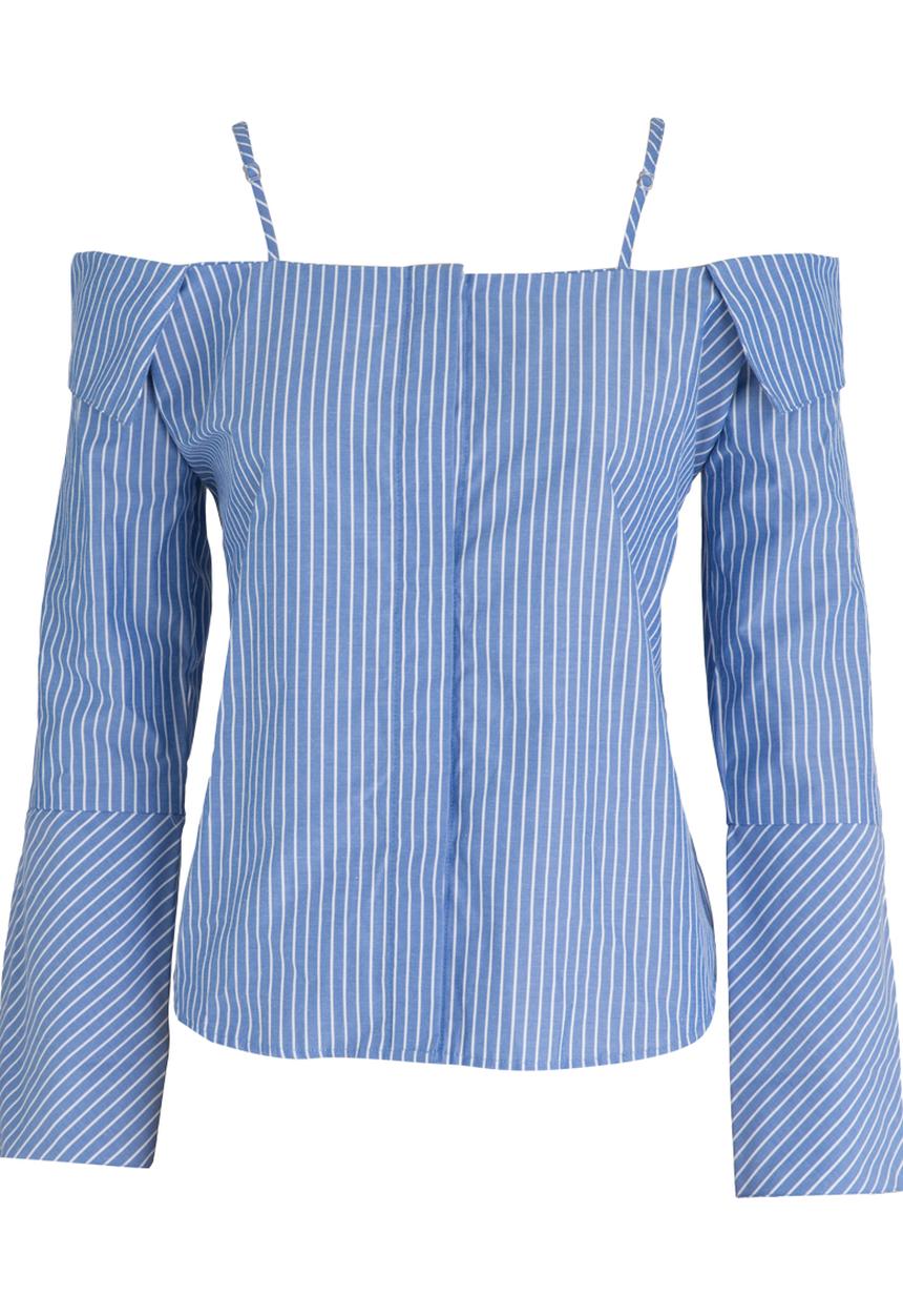 Noisy May - Joanna Off-the-shoulder Stripe Blouse Blue