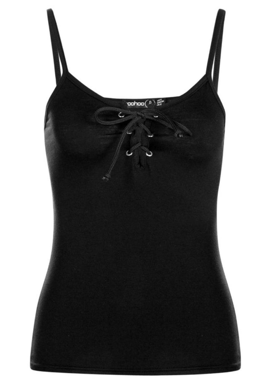BoohooDNU - Petite Lace Up Cami Top Black