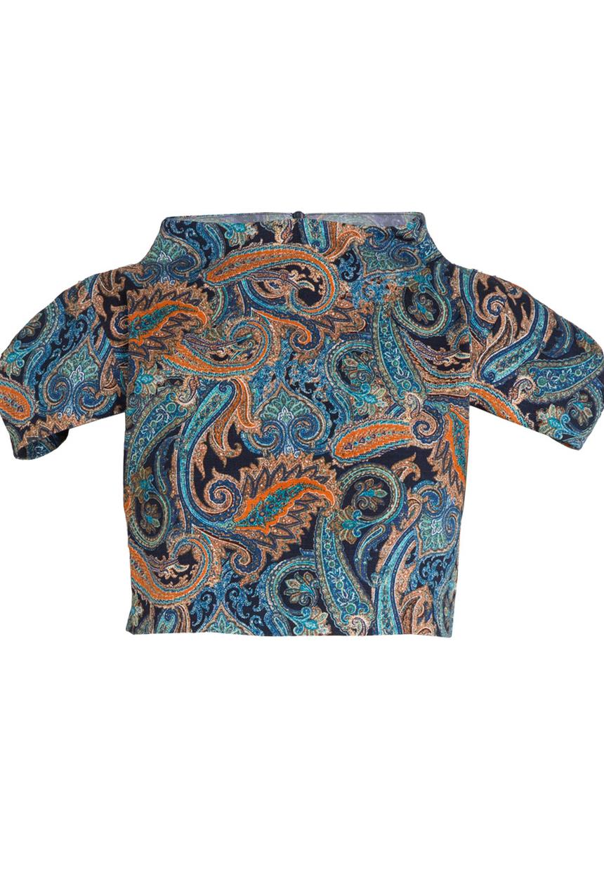 DAVID by David Tlale - Paisley Print Cropped Turtle Neck Top Blue