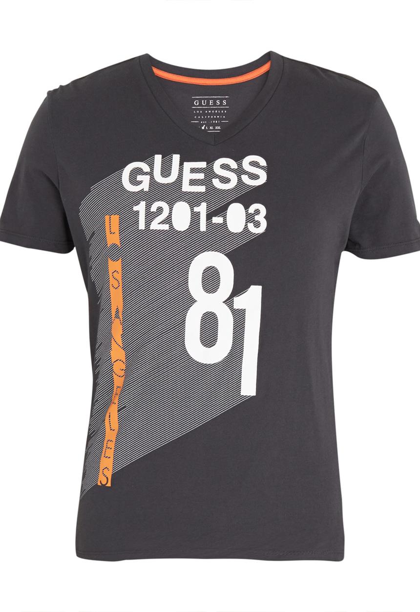 GUESS - Basic G Grid V Neck Tee Black
