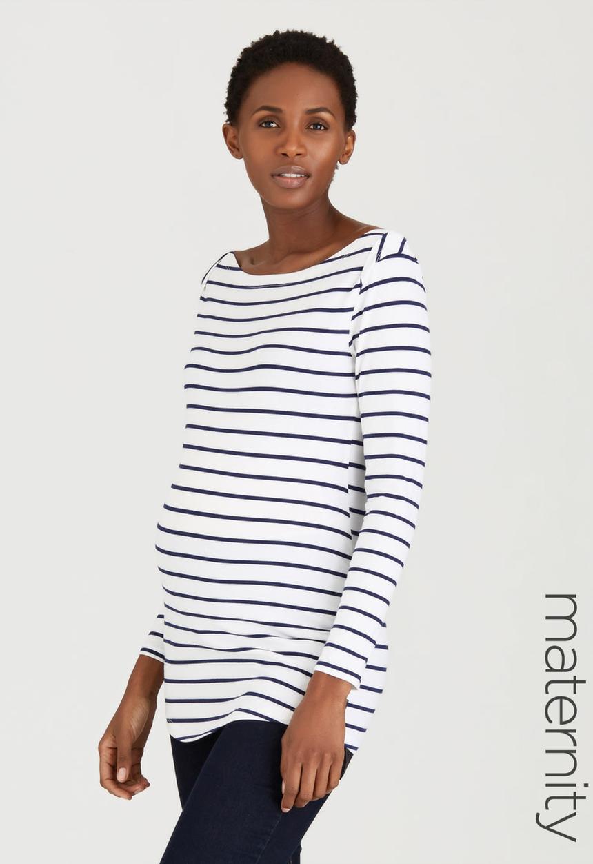 Cherry Melon - Boat-Neck top with Long Sleeves Black and White