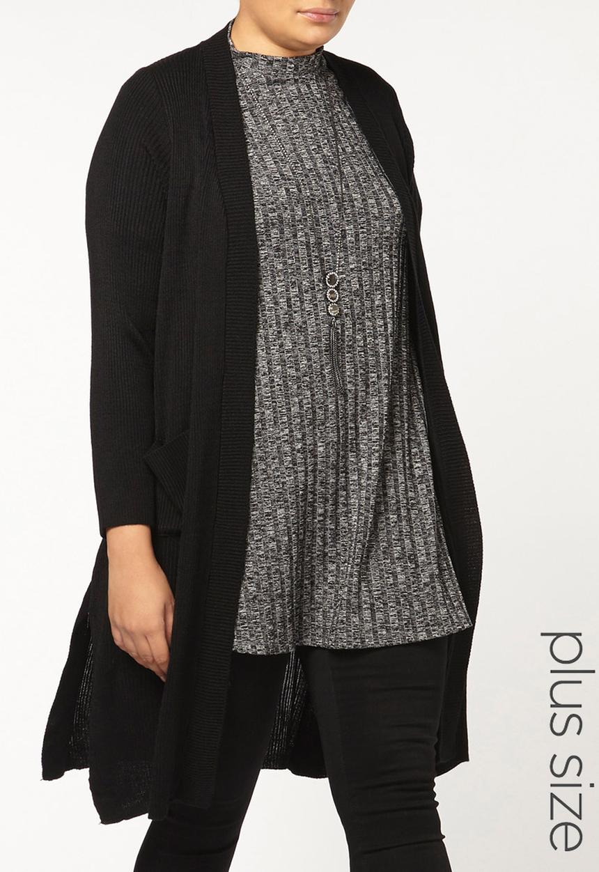 EVANS - Ribbed Longline Cardigan Black