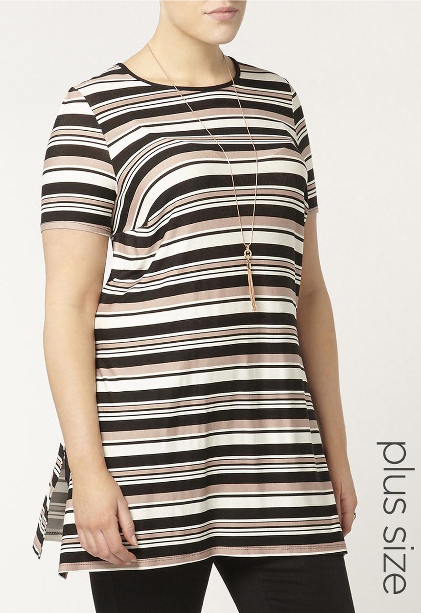 EVANS - Longer Length Stripe T-Shirt Multi-colour