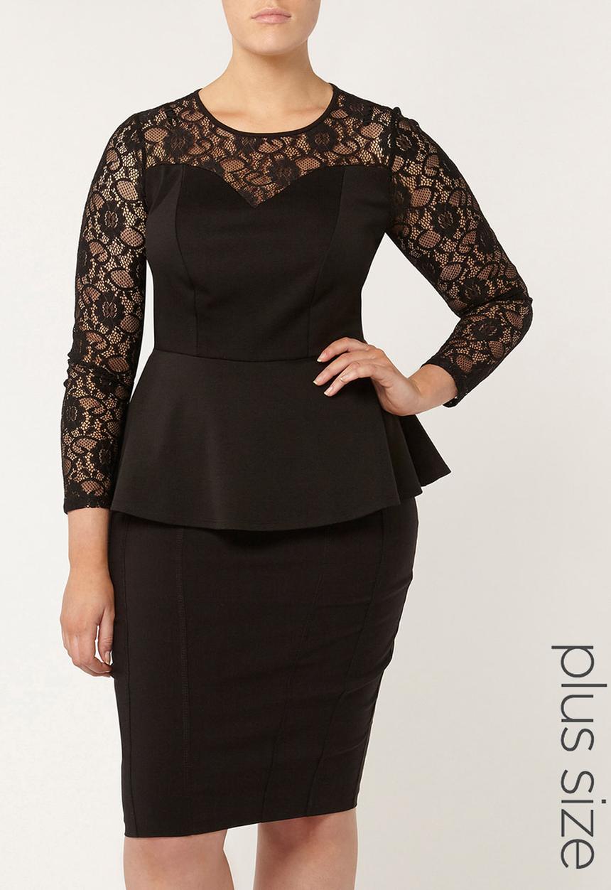 EVANS - Hourglass Fit Peplum Top Black