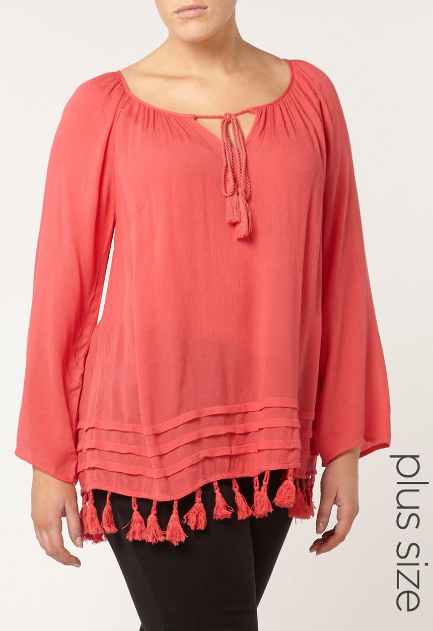 EVANS - Tassel Blouse Coral