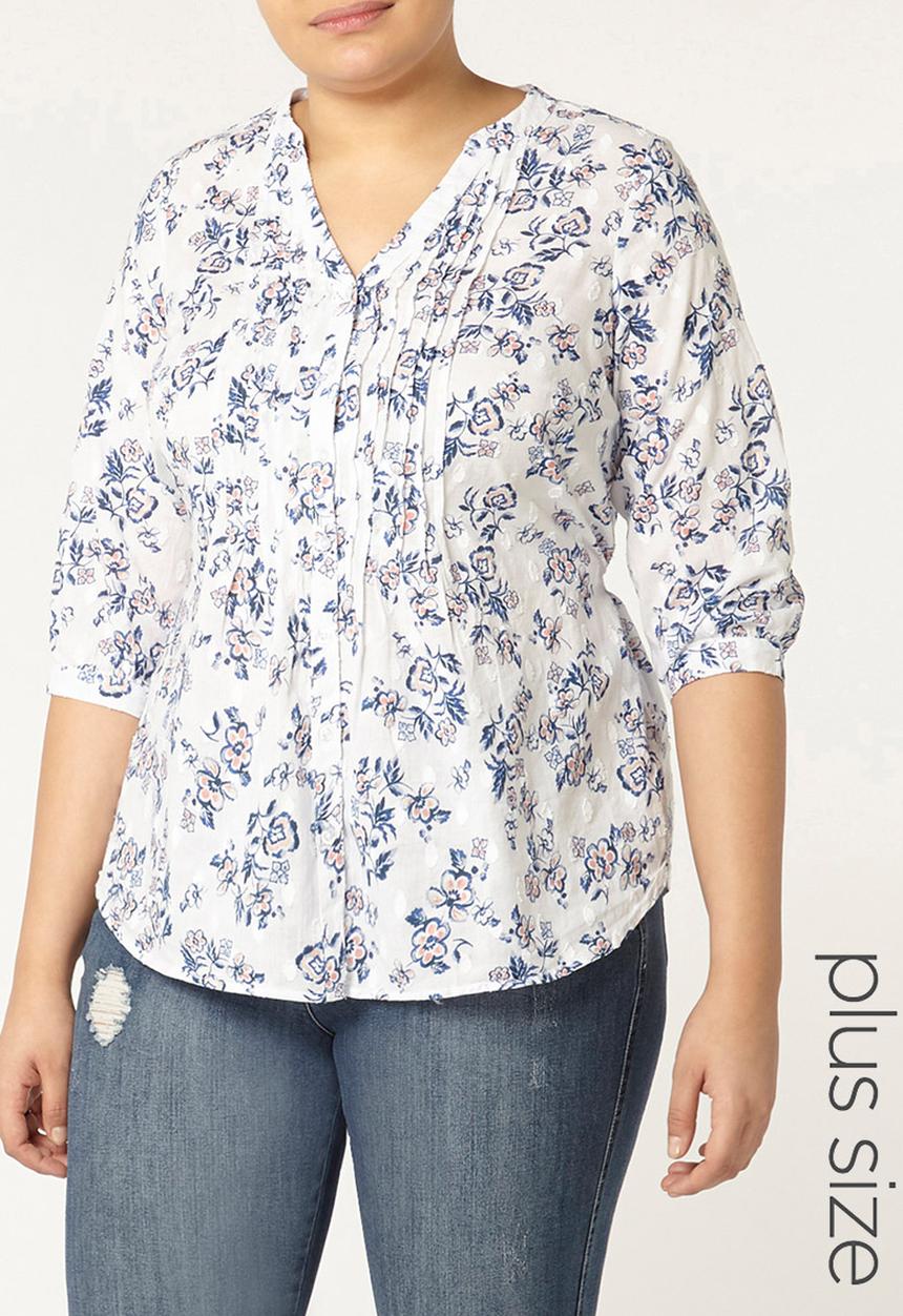 EVANS - Floral Shirt Blue and White