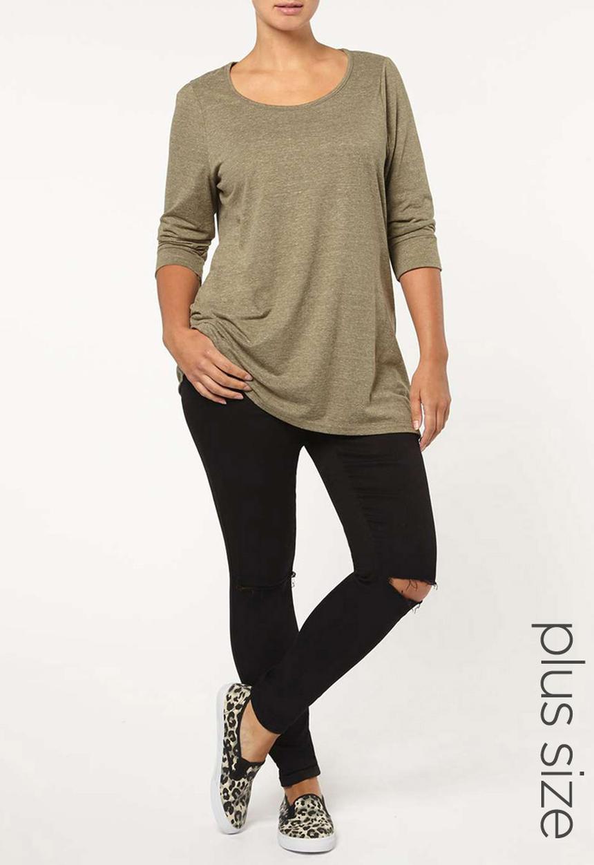EVANS - 3/4 Sleeve T-shirt Khaki Green