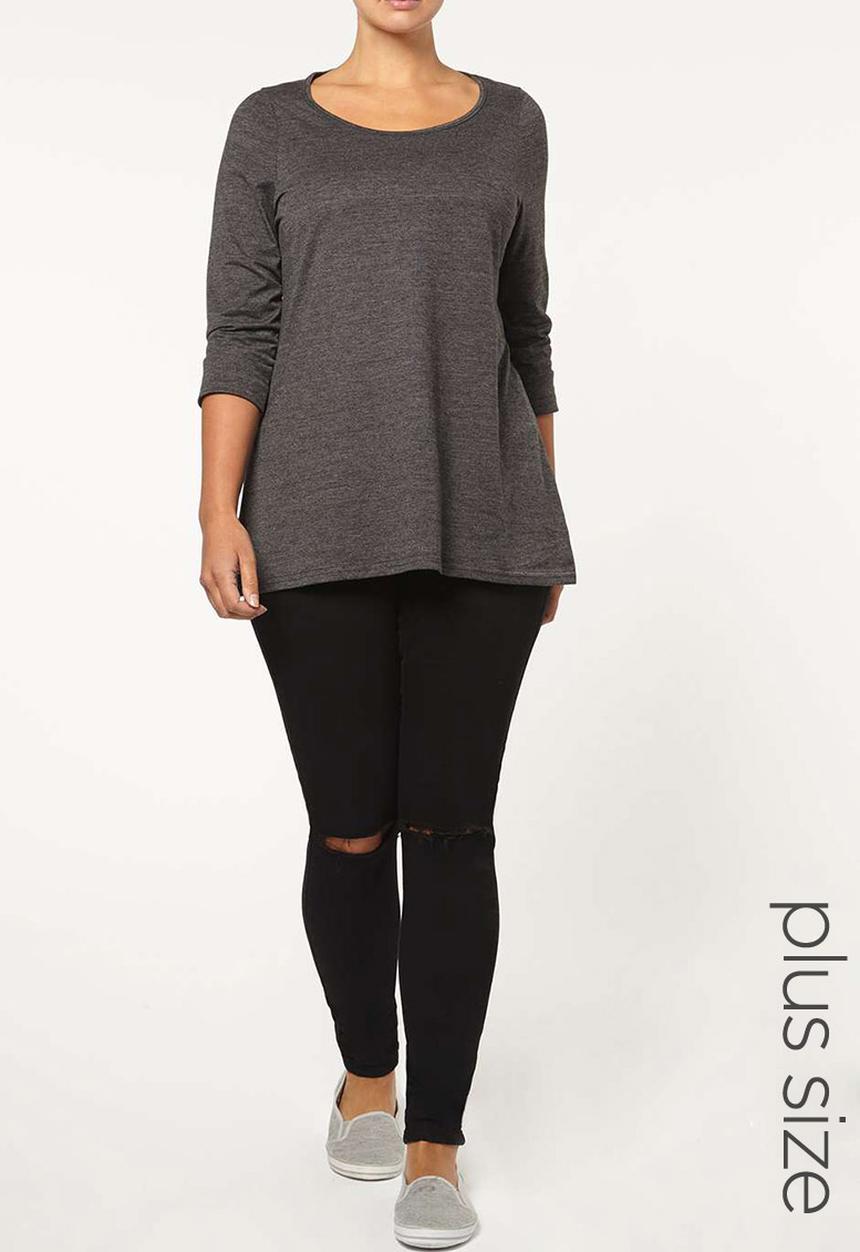 EVANS - 3/4 Sleeve T-shirt Dark Grey